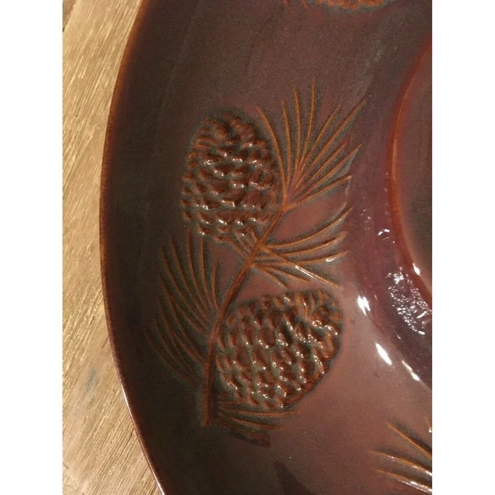 Big Sky Carvers Fusion PInecone Vegetable Chip Dip Tray Platter Brown Stoneware